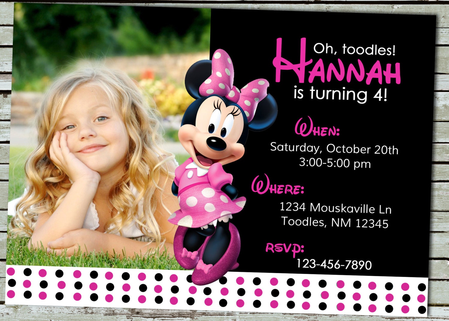 SALE-Sweet and Modern Minnie Mouse Invitation