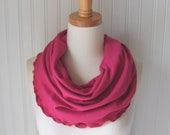 Raspberry Ruffled Infinity Scarf - Cowl, Loop, Circle Scarf Pinkish Red