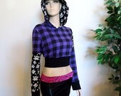 Purple Plaid 'n Skulls Crop Hoodie (Large)
