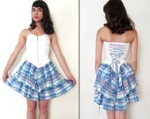Ruffled CORSET DRESS Strapless White Denim Bodice XS/S