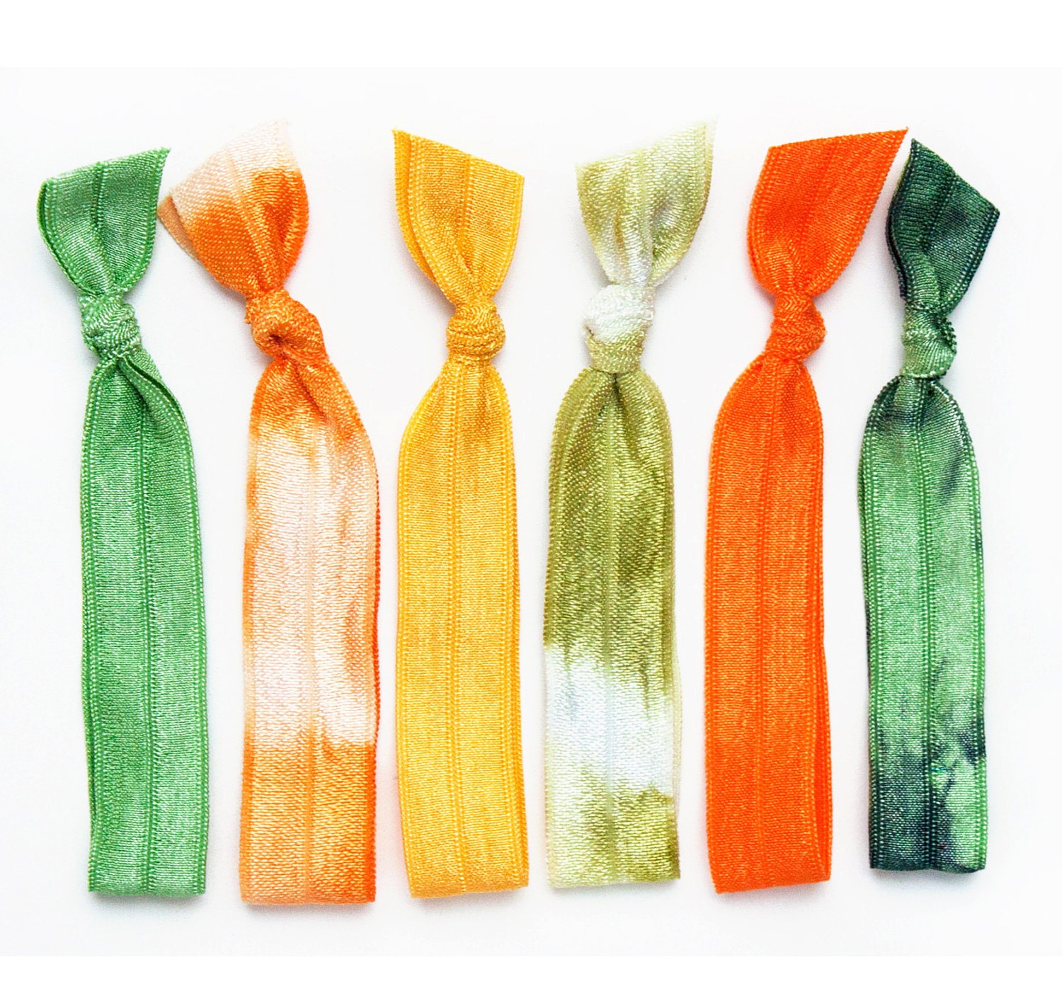 The California Poppy Package - 6 Elastic Tie Dye Hair Ties that Double as Bracelets by Mane Message on Etsy