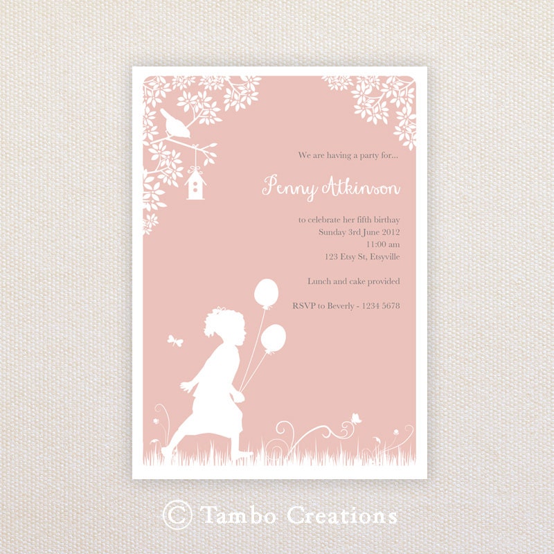 Girls Birthday Party Invitations. I Customize, You Print. Whimsical garden. Il_170x135