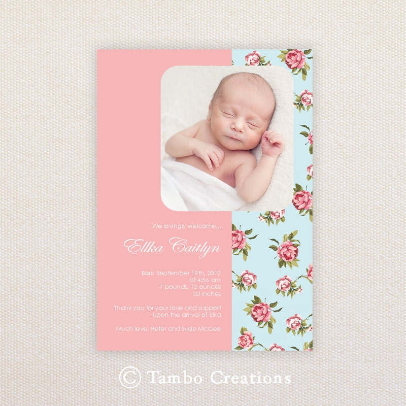 Girls Photo Birth Announcement. Shabby Chic. I Customize, You Print. Il_170x135