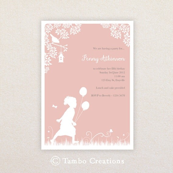 Girls Birthday Party Invitations. I Customize, You Print. Whimsical garden. Il_570xn
