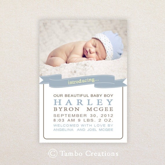 Boys Photo Birth Announcement. I Customize, You Print. Il_570xn