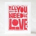 All You Need is Love, Wall Art, Typography, Home Decor, Raw Art Letterpress, Posters and Prints, The Beatles, Beatles baby