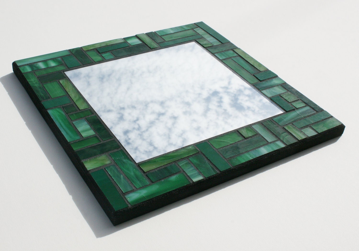 Green Stained Glass Mosaic Mirror 12" x 12"