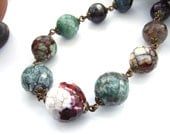 Agate bead bold graduating gemstone necklace vintage style bronze