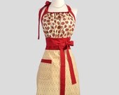 Cute Kitsch Retro Apron . Full Kitchen Womens Apron Handmade with Cute Chocolate Covered Strawberries