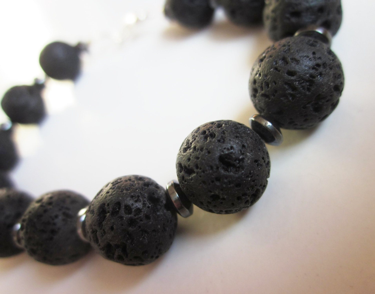 Unisex Bracelet . Textured Black Lava Stone & Hematite Beaded Bracelet . Modern, Chunky Jewelry . Simple Design . Gifts for Him or for Her