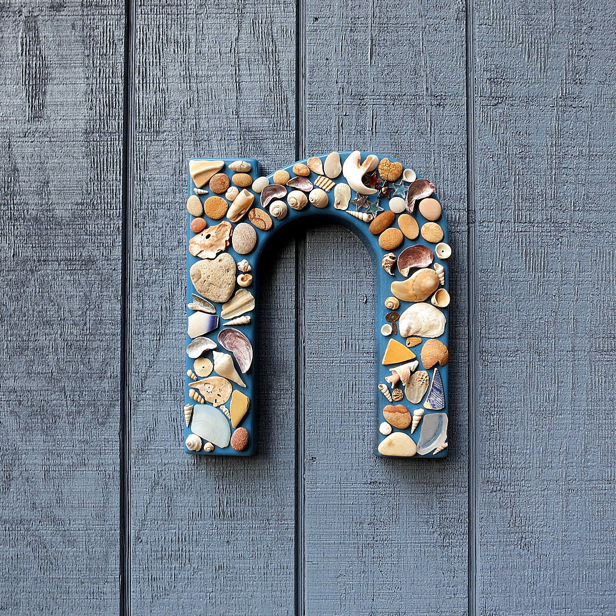 Letter N - Seashell Beach Glass Handmade Mosaic Letter
