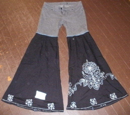 Embroidery Ninja Pants  Flare wide leg bloomers black grey small petite