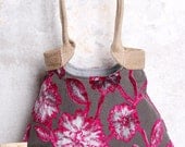Purse / Handbag / everyday bag// Pink metallic silver grey tapestry hobo bag with burlap  HIGH FASHION 2013