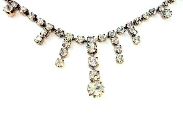 Vintage, Rhinestone Choker Necklace, Clear Stones, Cr. 1920, Estate, Drop Design, Sparkle  I Take CREDIT CARDS