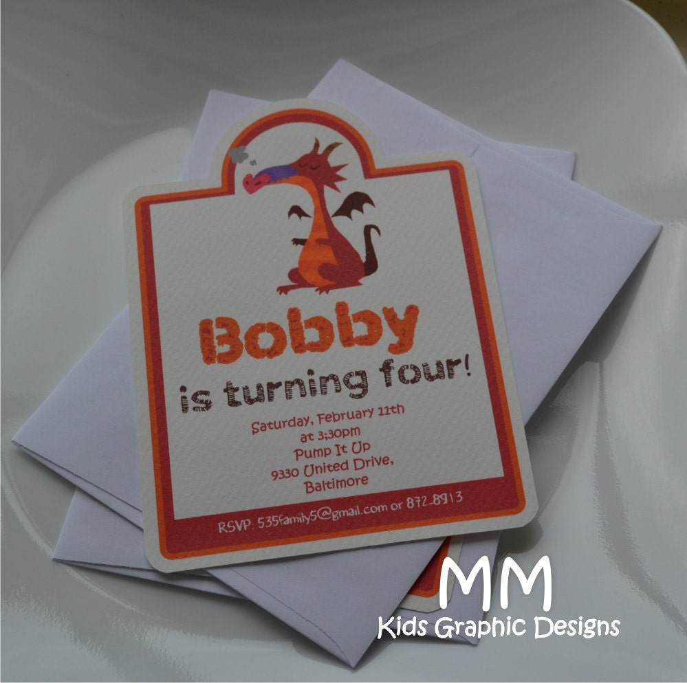 Dragon Theme - Birthday Invitation with Envelopes - Set of 20 Il_570xn
