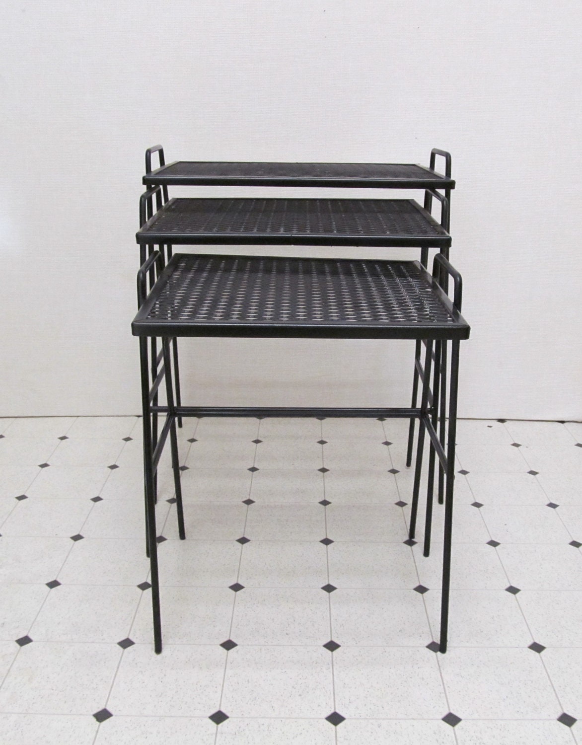 Vintage Mid Century Nesting Tables Black Metal by DaveysVintage
