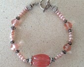 SALE... GlamRox Pretty Cherry Quartz and Freshwater Pearl Bracelet.