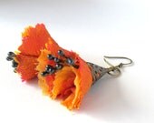 Double layered orange  majestic flower fiber earrings