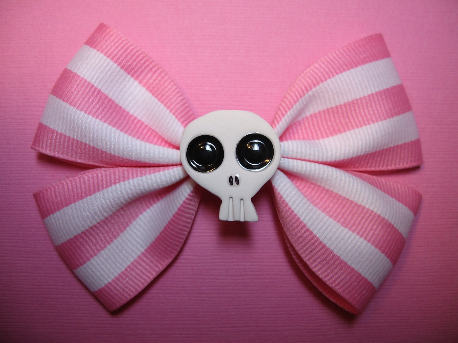 Pink & White Stripes - Skull Hair Bow