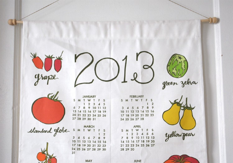 SALE - 2013 calendar - tomato varieties - tea towel calendar - kitchen calendar