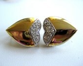 Vintage DVF Earrings, Pave Heart Earrings, Designer Vintage Diane von Furstenburg, Signed d.f.