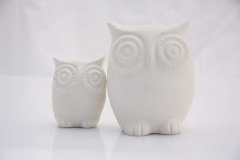 ceramic owl figurines two owl and owlet - claylicious