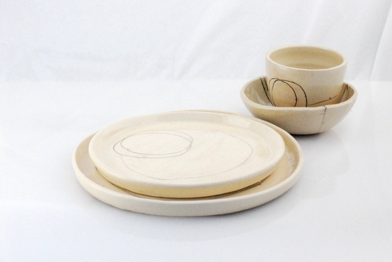ceramic dinner plate set in white four dishes - claylicious 16 Fathers Day Gift Ideas for the Man Cave