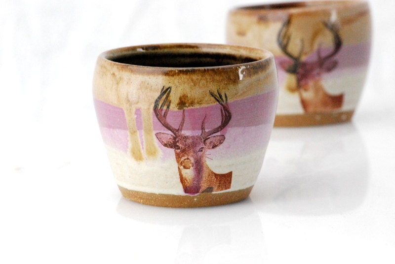 ceramic cup deer in pink and brown rustic woodland