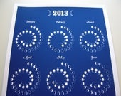 2013 Moon Calendar in INDIGO - Silkscreen Print