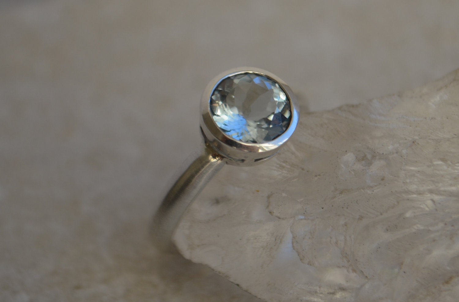 Large Round Aquamarine Ring in Sterling Silver