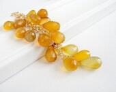 Y Drop Gemstone Necklace in Gold Fill, Mustard Yellow Chalcedony, One of a Kind Jewelry