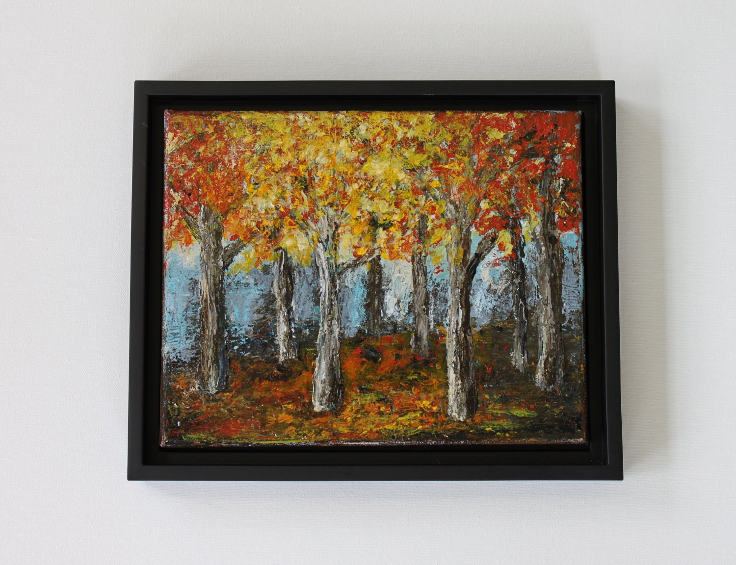 autumn trees landscape original acrylic framed painting Saturday in September