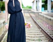 Black Chiffon  Maxi Dress, Long Black Dress