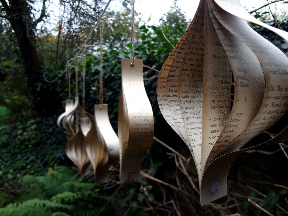 Home decor Vintage Dickens Book Paper Ornament Rustic Gold