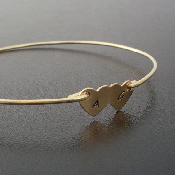 Double Heart Initial Bracelet, Two Hearts Couples Bracelet, Couples Jewelry, Husband, Wife Gift, Personalized Couples Gift, Romantic Jewelry