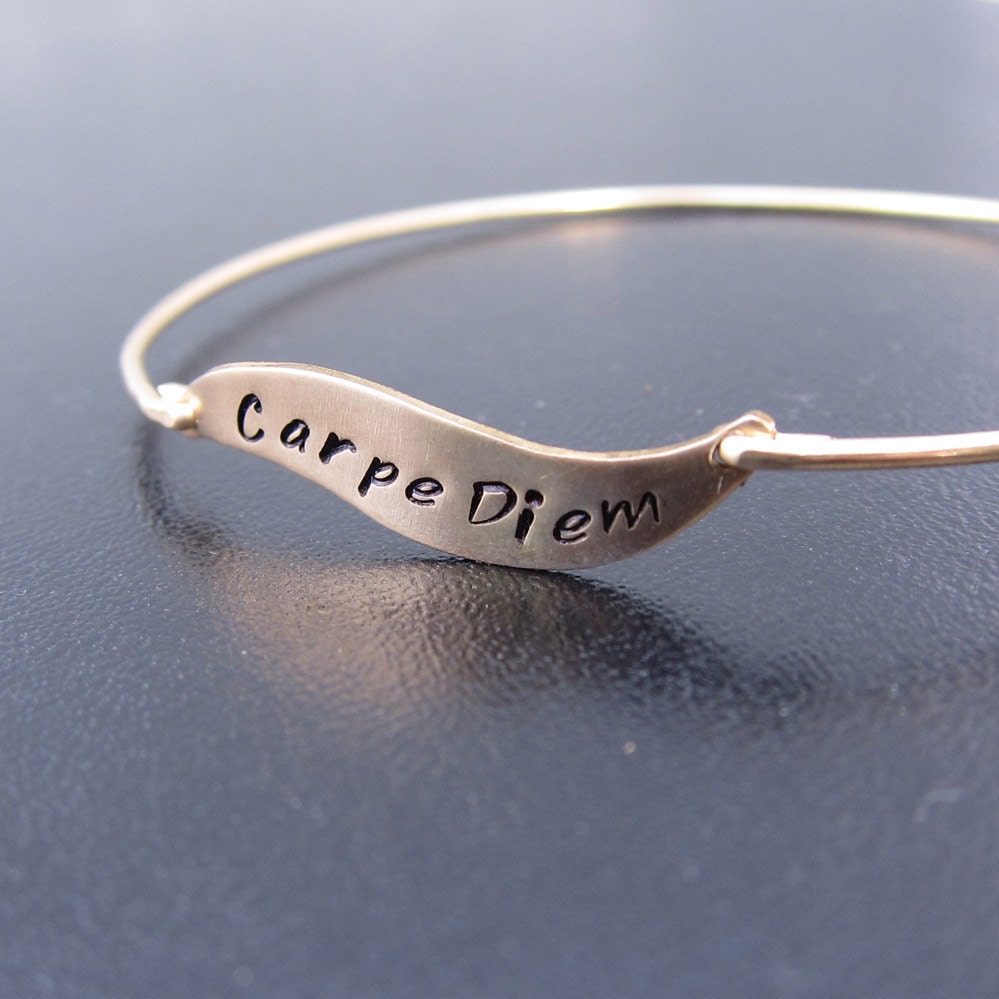 Carpe Diem Bracelet, Hand Stamped Word Bracelet, Carpe Diem Jewelry, Carpe Diem Bangle, Hand Stamped Word Jewelry, Custom Word Bracelet