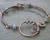 Moss Agate Copper Wire Wrapped Bracelet Green Swirl Connector
