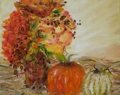 Oil painting still life Autumn Sunrise 8x8 inch original art by Judith Rhue