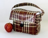 Lunch Bag Short Box in Red Tartan with Zipper