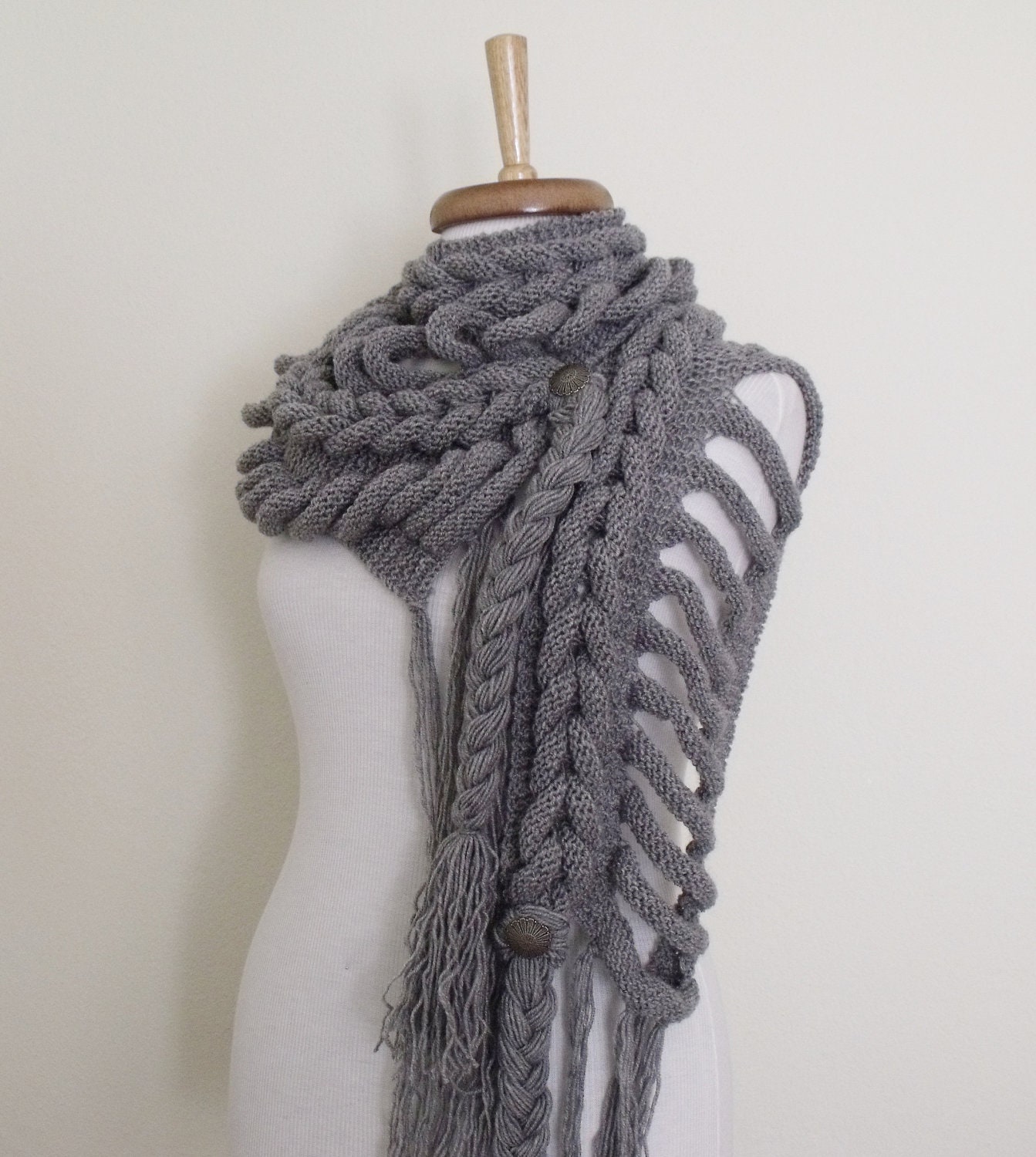 FREE SHIPPING-Dark Grey  Wool Rapunzel Scarf
