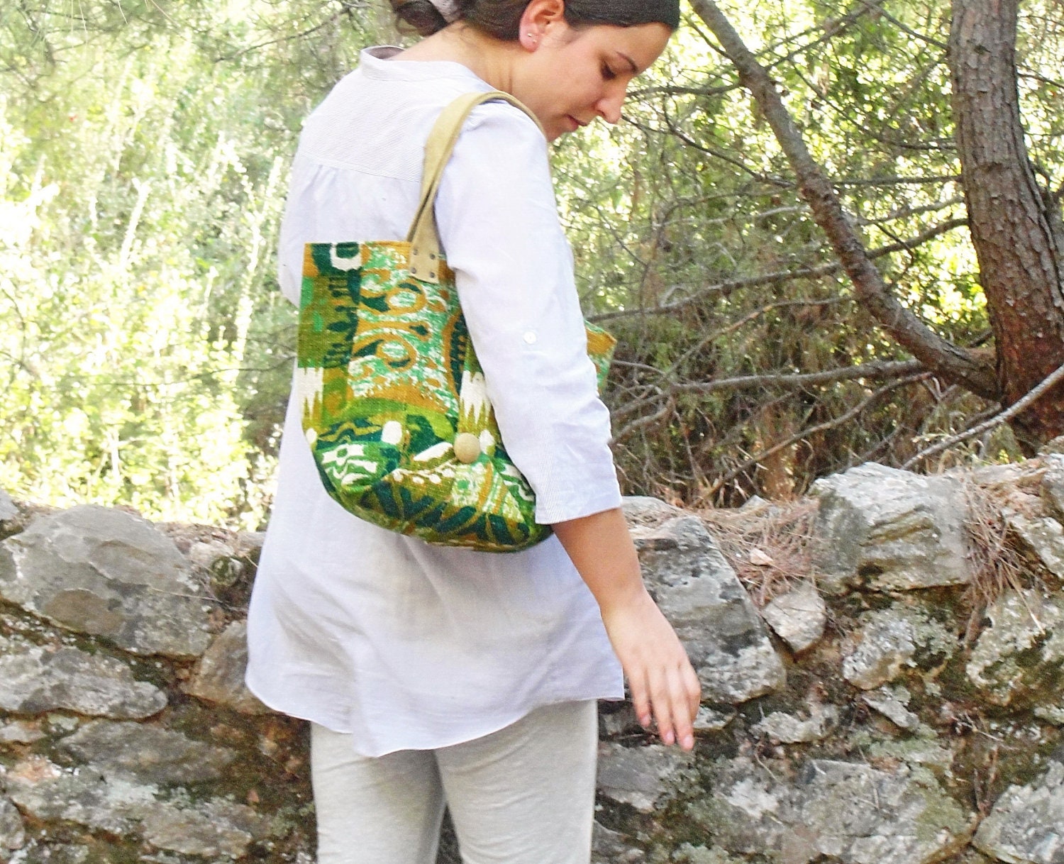 The Naturalist Tote Bag - Vintage Screen Printed Linen and Suede Leather