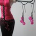 Cherry Cocktail faceted hot pink agate and black sterling silver earrings
