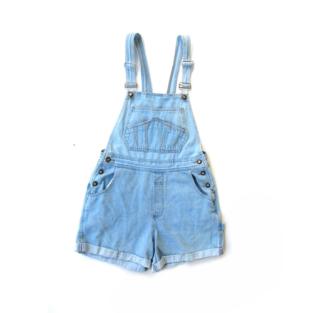 Vintage Women's Denim Blue Overalls with Short Shorts, small medium