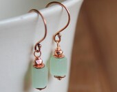 Lillian Avenue Mint Green Vintage Cane Glass Earrings on Copper Bali Style Ear Wires