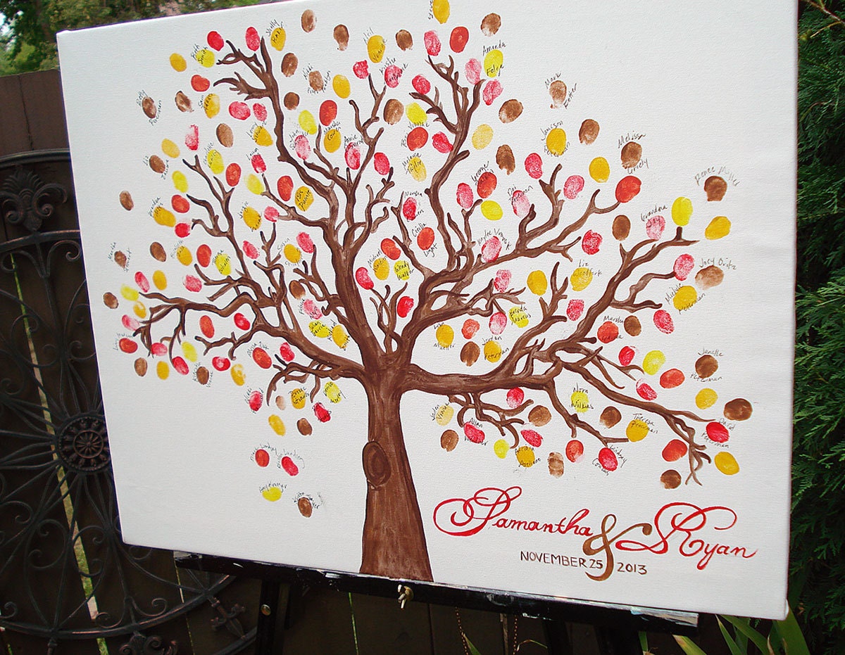 SMALL Up to 115 Guests - Leaf It Up To Me Hand Painted Canvas Thumbprint Guest Book