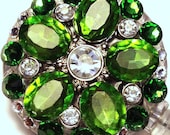 Kelly Green Rhinestone Flower & Fern Green Swarovski Crystal Embellished ID Badge Reel