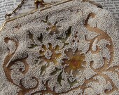 Antique Victorian Hand Beaded Micro Bead Bag With Chain