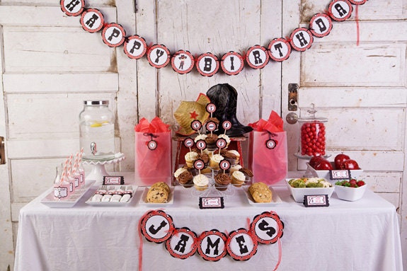 Cowboy Theme HAPPY BIRTHDAY Banner Party Decorations, Cowboy Birthday Banner, Cowboy Birthday Party Decorations in Red & Black