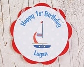 Sailboat Door Hanger Happy Birthday Party Decoration Sign in Blue and Red, Sailboat Birthday Party Decoration Il_170x135