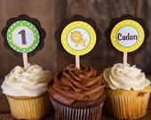 King of the Jungle Cupcake Toppers Happy Birthday Party Decorations - Safari Theme Birthday Party in Green, Brown & Yellow Il_170x135